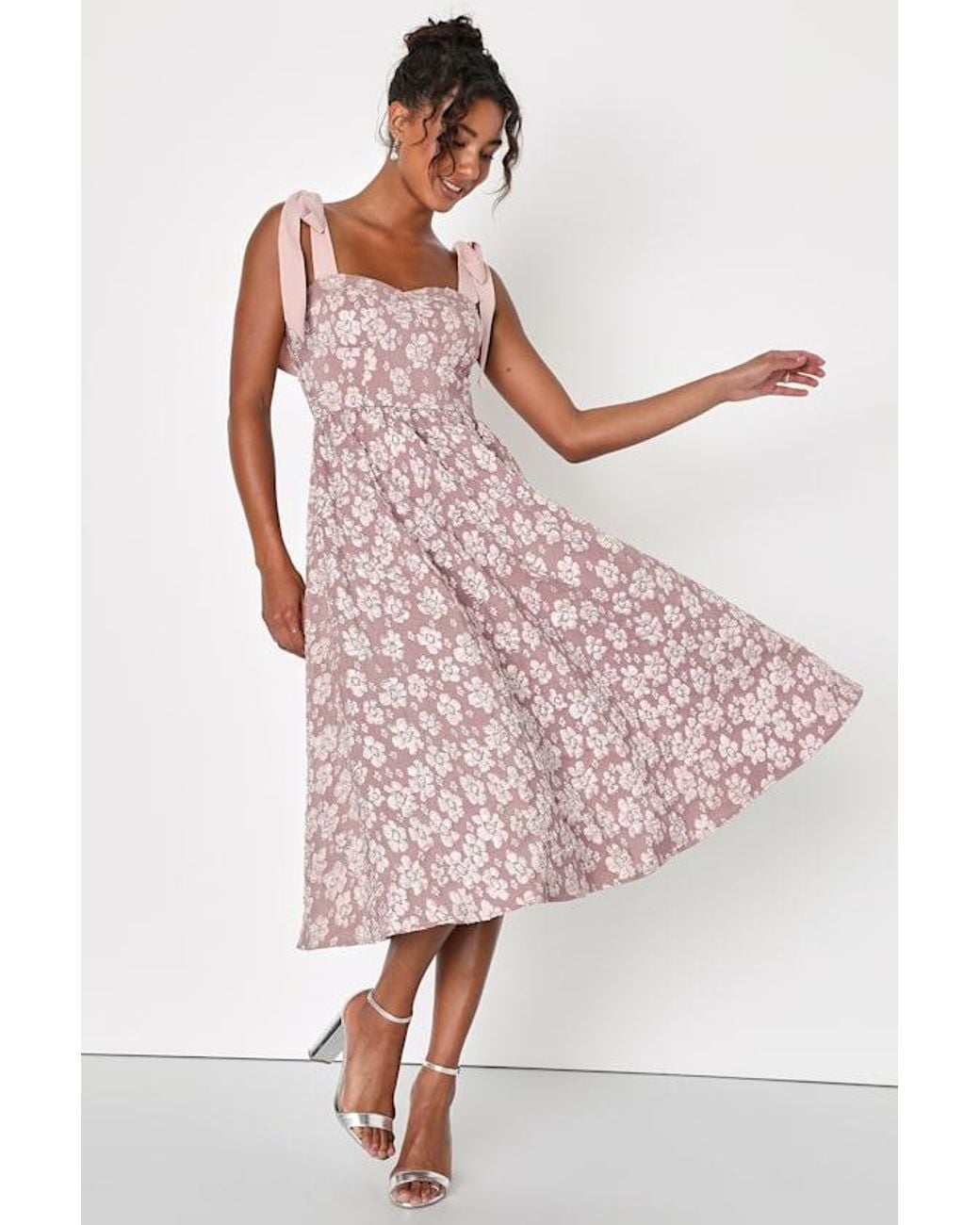 Lulus Pink Bubbly Bliss Jacquard Bustier Tie-Strap Midi Dress