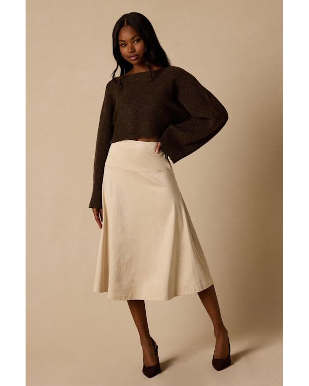 Lulus Natural Flawless Composure Cream Suede High-Waisted Midi Skirt