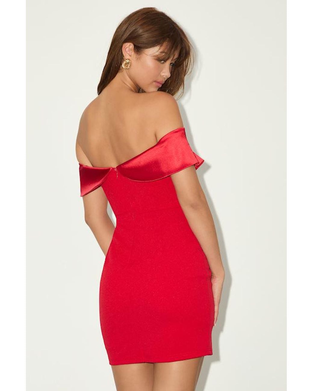 Lulus Red Extravagant Moment Off-The-Shoulder Mini Dress