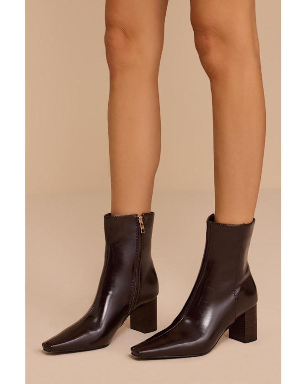 Billini Natural Norinne Chocolate Patent Ankle Boots