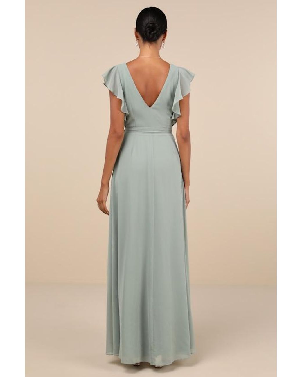 Lulus Green Ravishing Charm Sage Brush Ruffled Wrap High-Low Maxi Dress