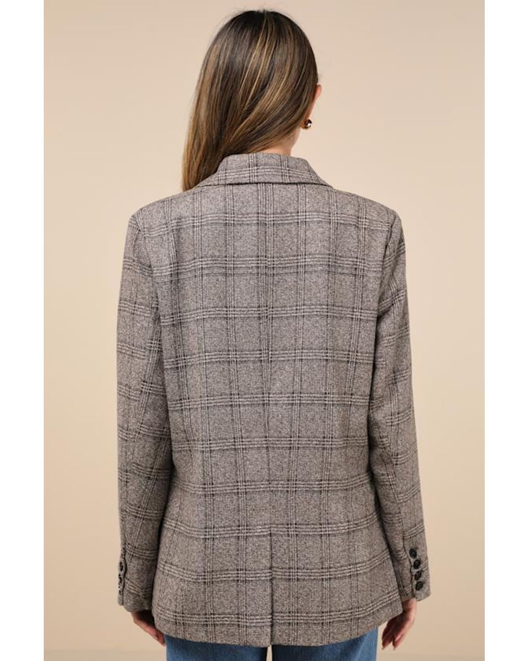 Lulus Black Seasoned Chicness Plaid Tweed Oversized Blazer