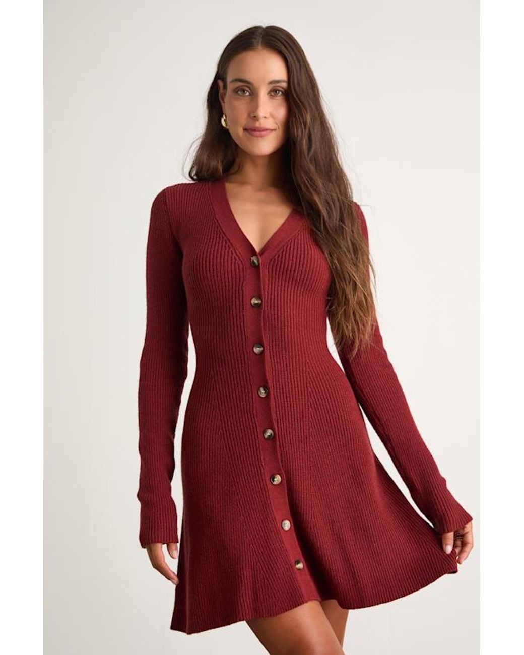 Lulus Red Adorably Flirty Button-Front Sweater Mini Dress