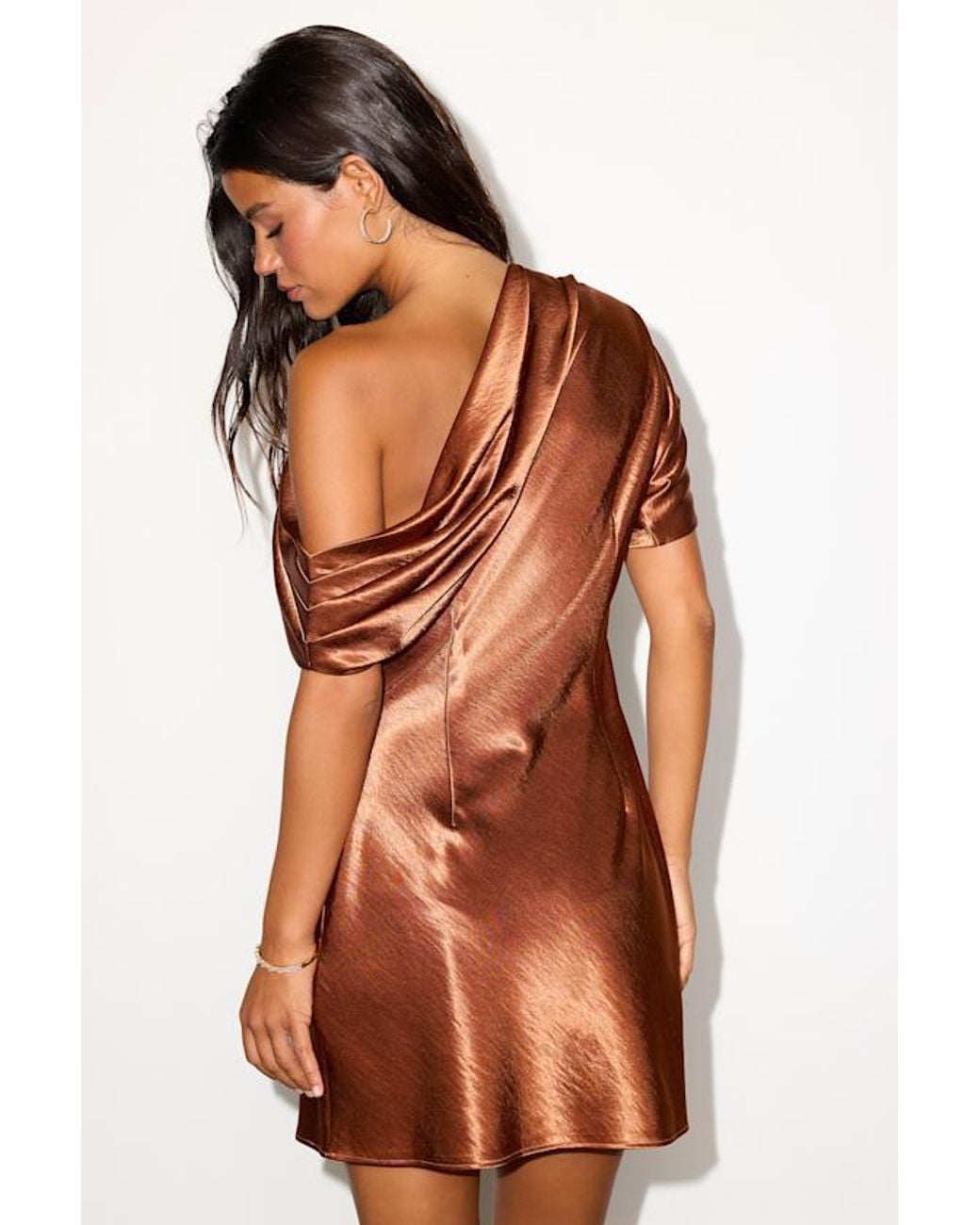 Lulus Orange Maralina Rust Satin Asymmetrical Mini Dress