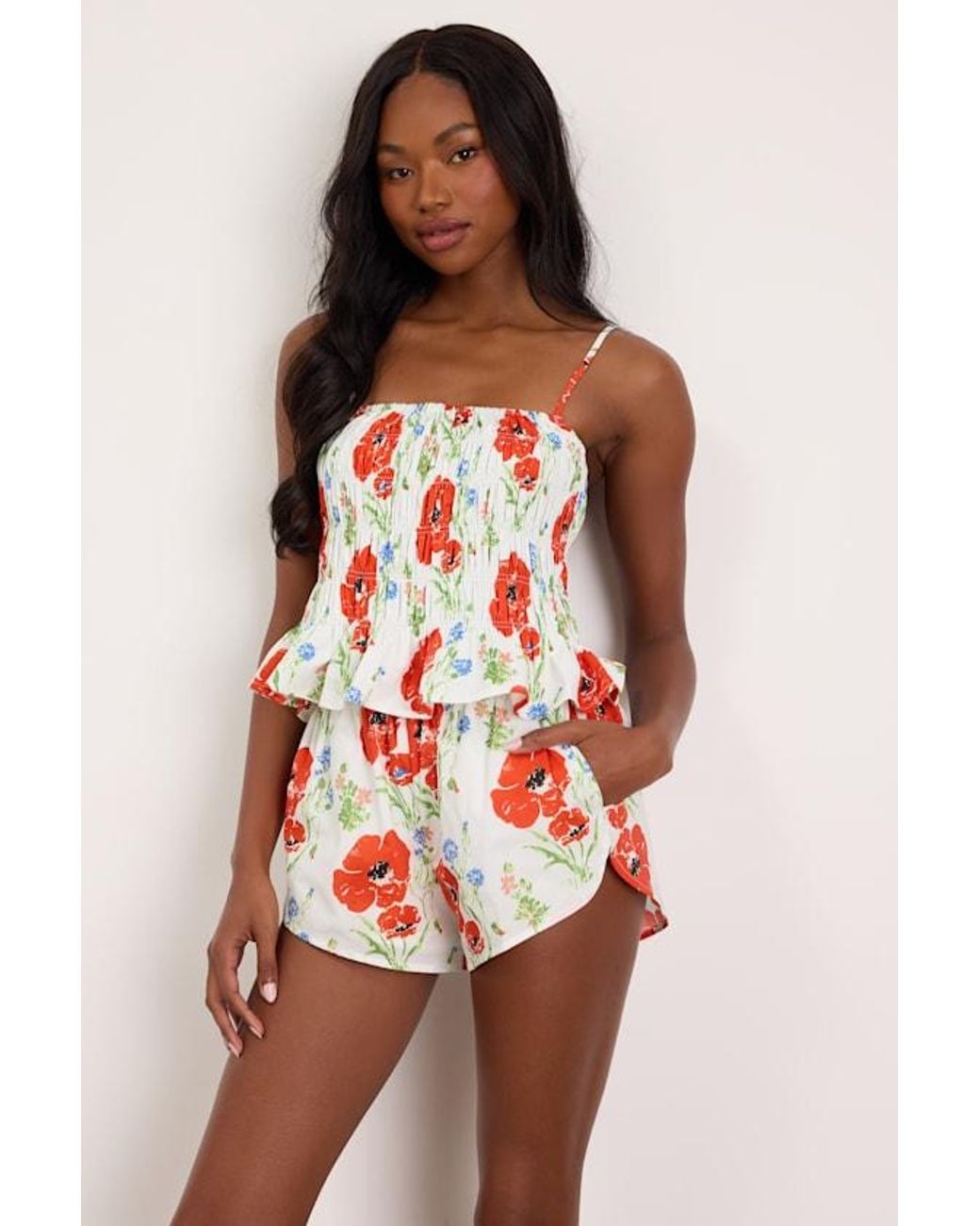 Lulus Red Delaina Multi Floral Shorts
