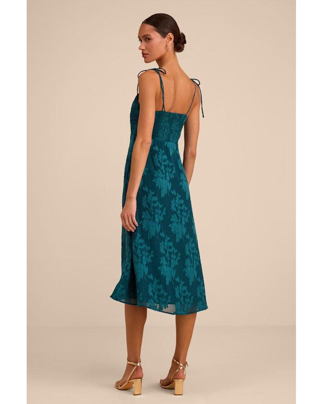 Lulus Blue Loveliest Looks Jacquard Tie-Strap Midi Dress
