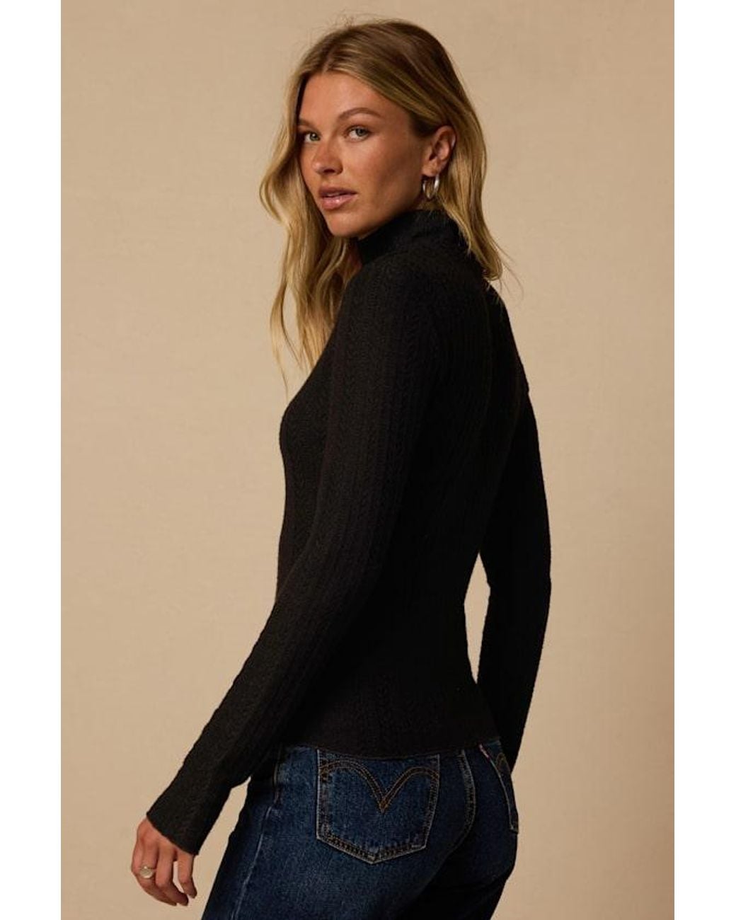 Lulus Black Idyllic Option Pointelle Knit Mock Neck Sweater Top