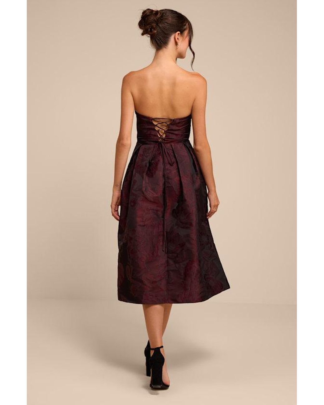 Lulus Red Laurelin Floral Jacquard Strapless Midi Dress