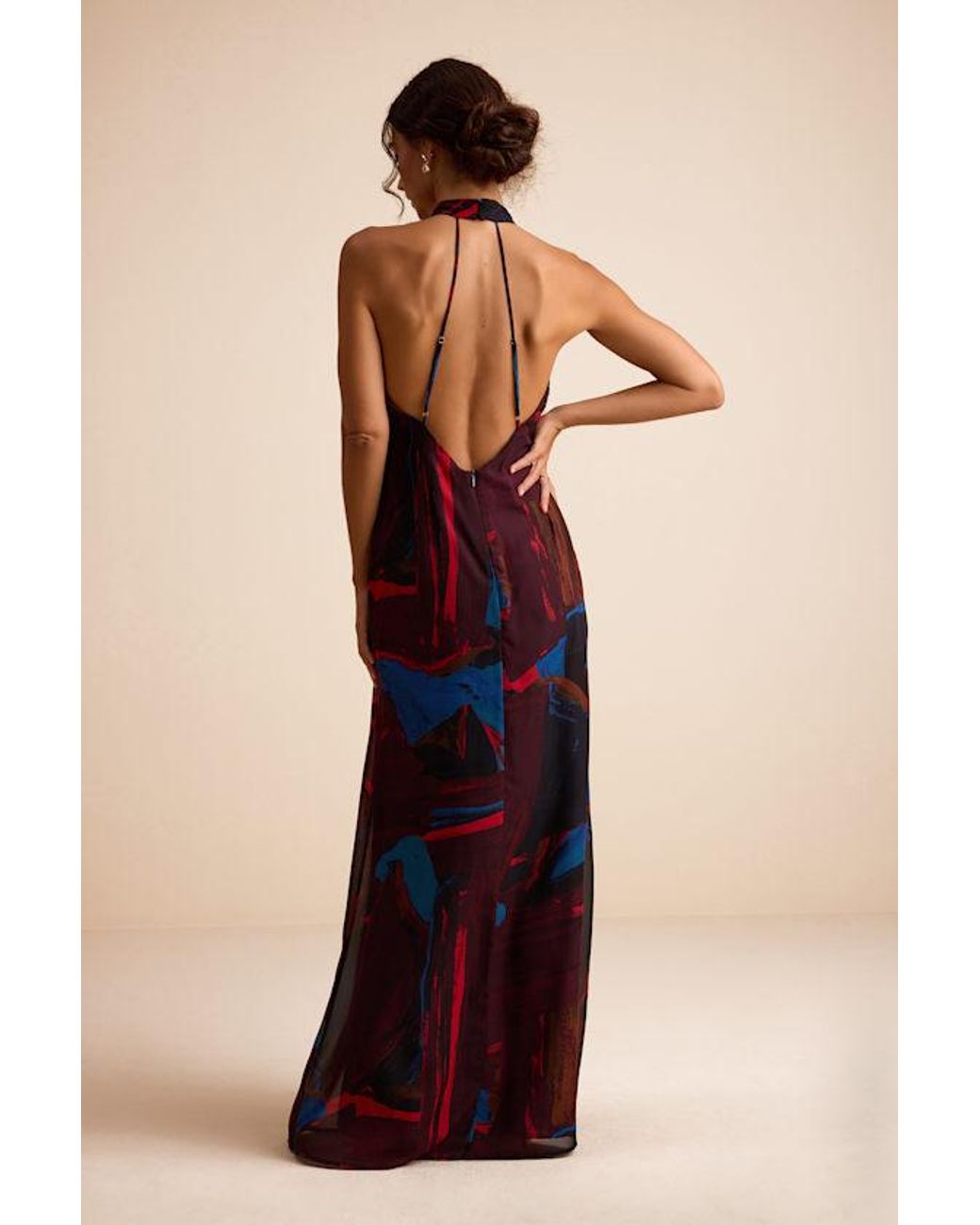 Lulus Blue Solayne Multi Abstract Strappy Halter Maxi Dress