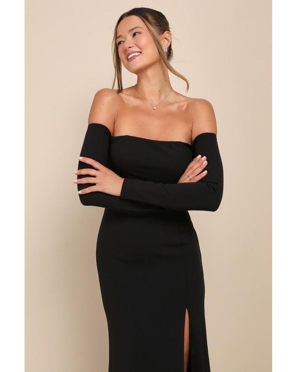 Lulus Black Alluring Sophistication Off-The-Shoulder Maxi Dress