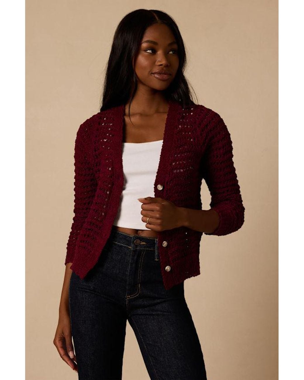 Lulus Blue Breezy Attitude Berry Loose Knit Button-Up Cardigan Sweater
