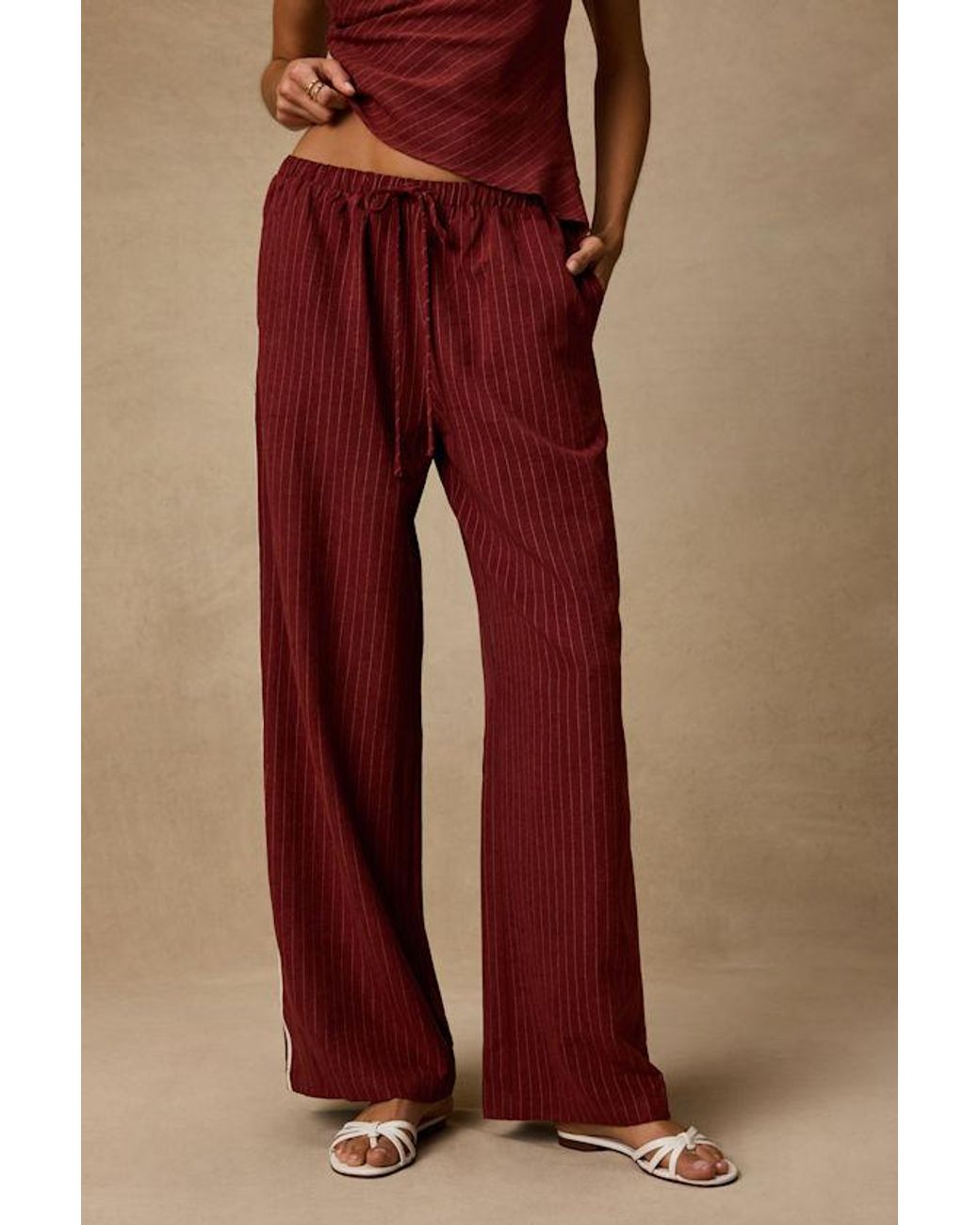 Lulus Brown Ives Pinstriped Drawstring Pants