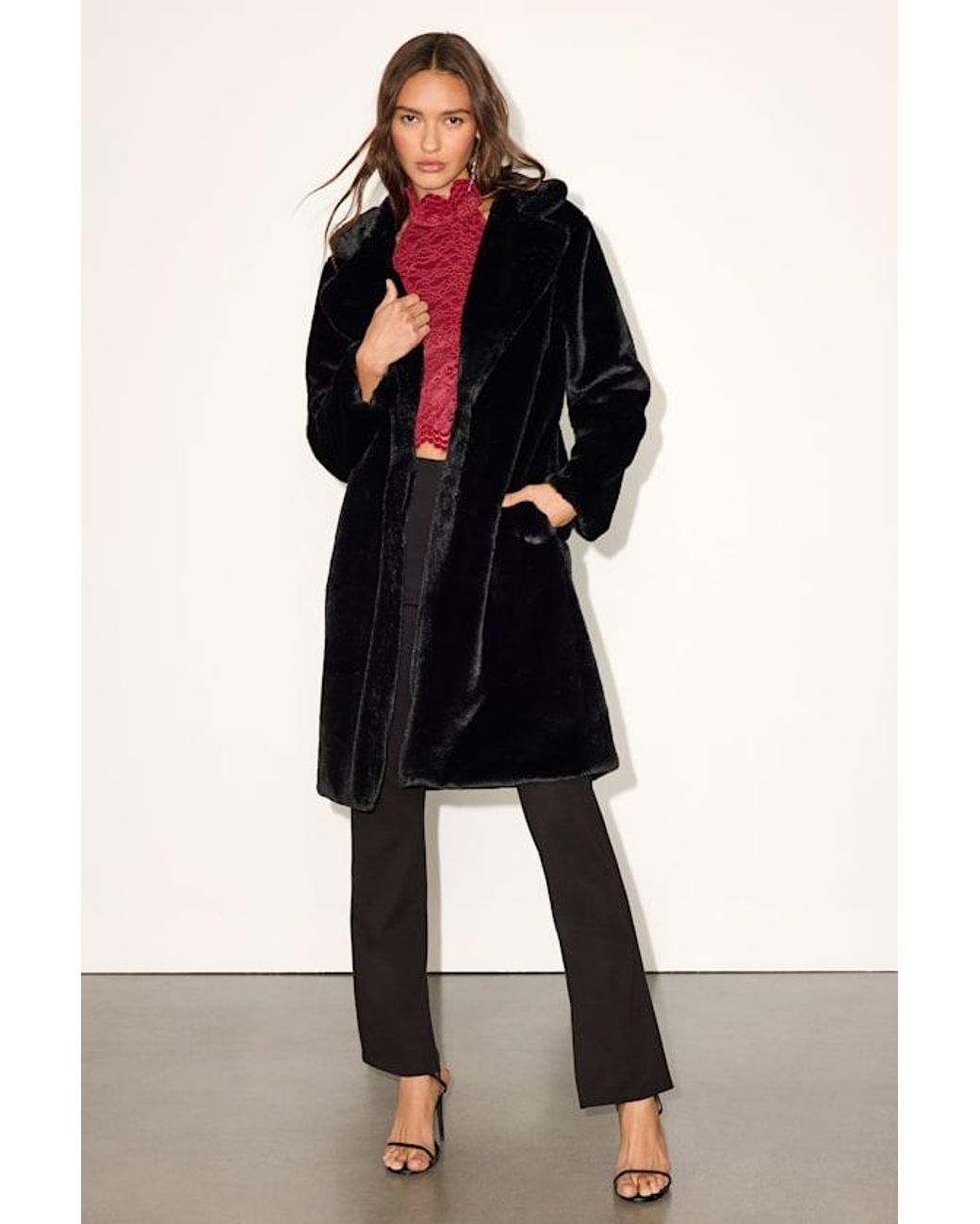 Lulus Black Tamron Faux Fur Longline Coat