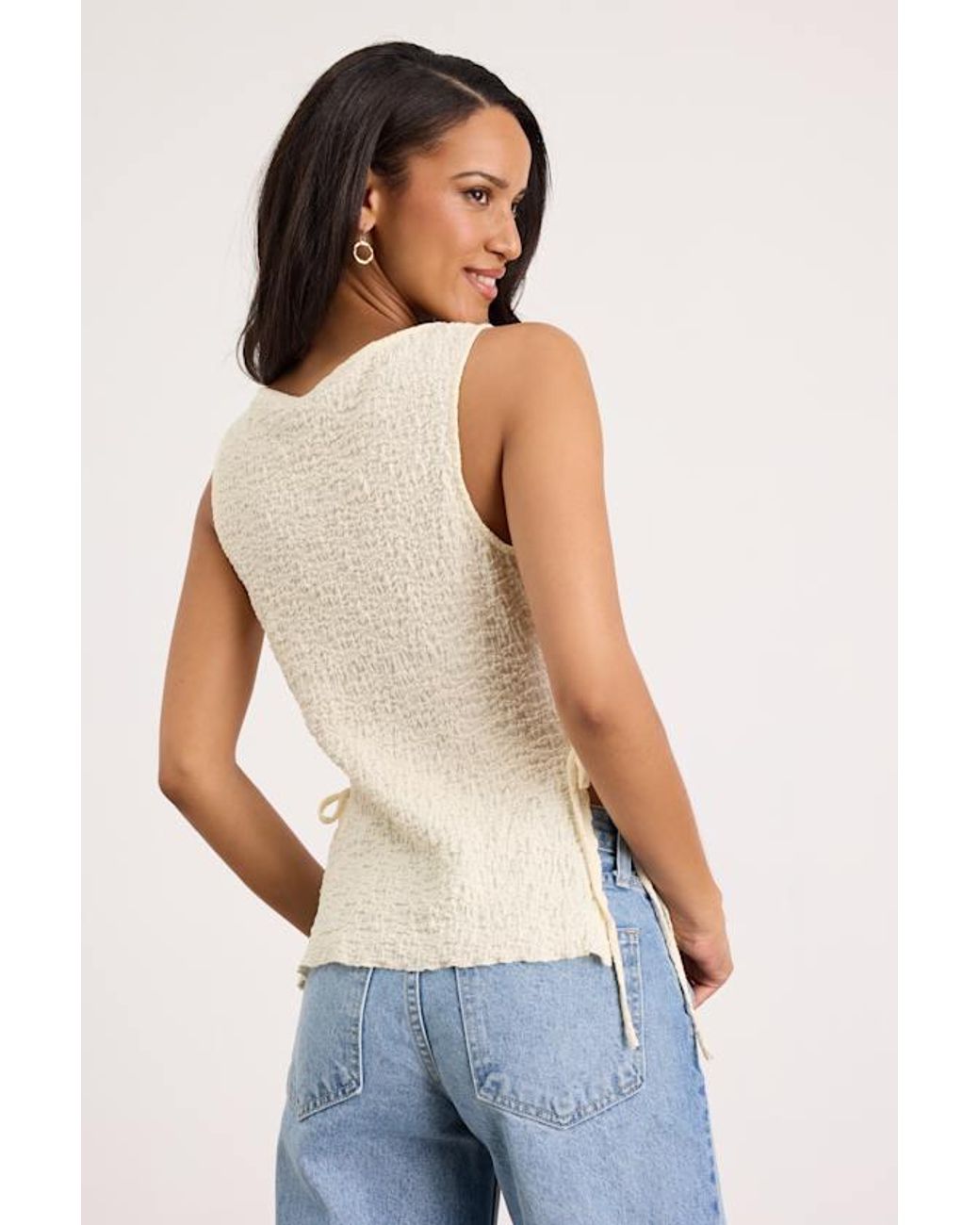Lulus Blue Bizzy Cream Textured Side-Tie Tank Top
