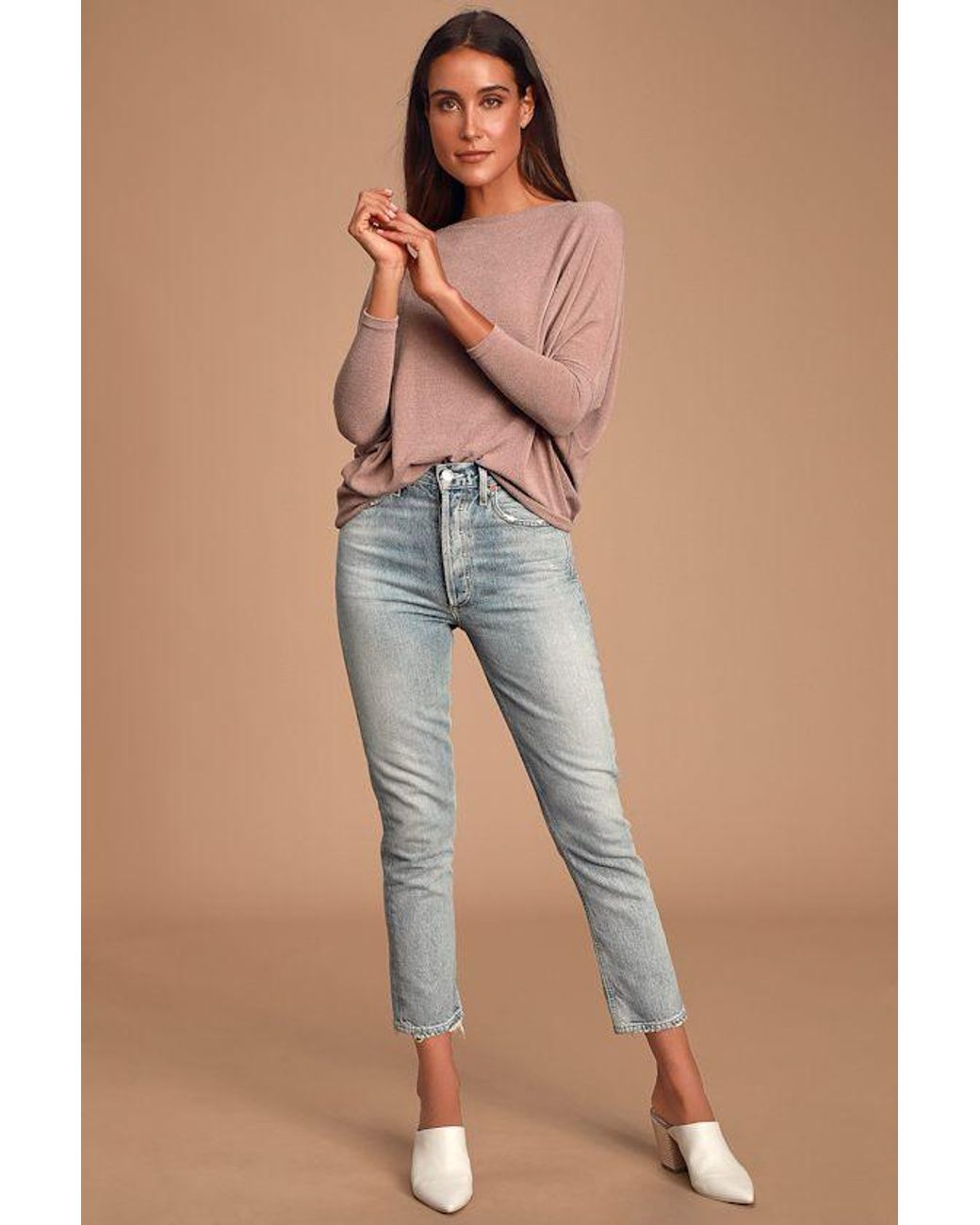 Lulus Basics Brown Verla Rusty Rose Dolman Sleeve Sweater Top