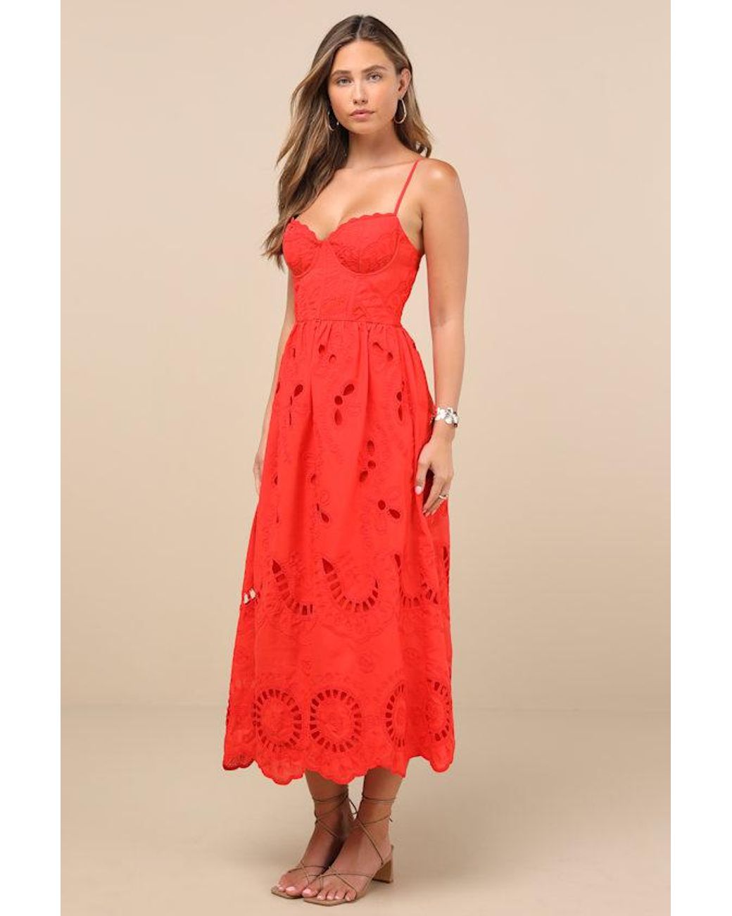 Lulus Jenora Bright Embroidered Bustier Midi Dress