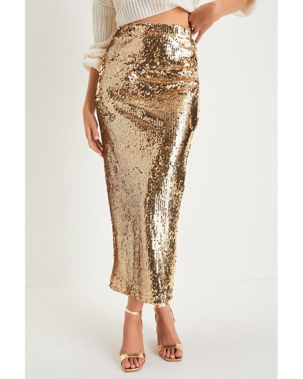 Lulus Natural Dazzling Appearance Sequin High-Rise Midi Skirt