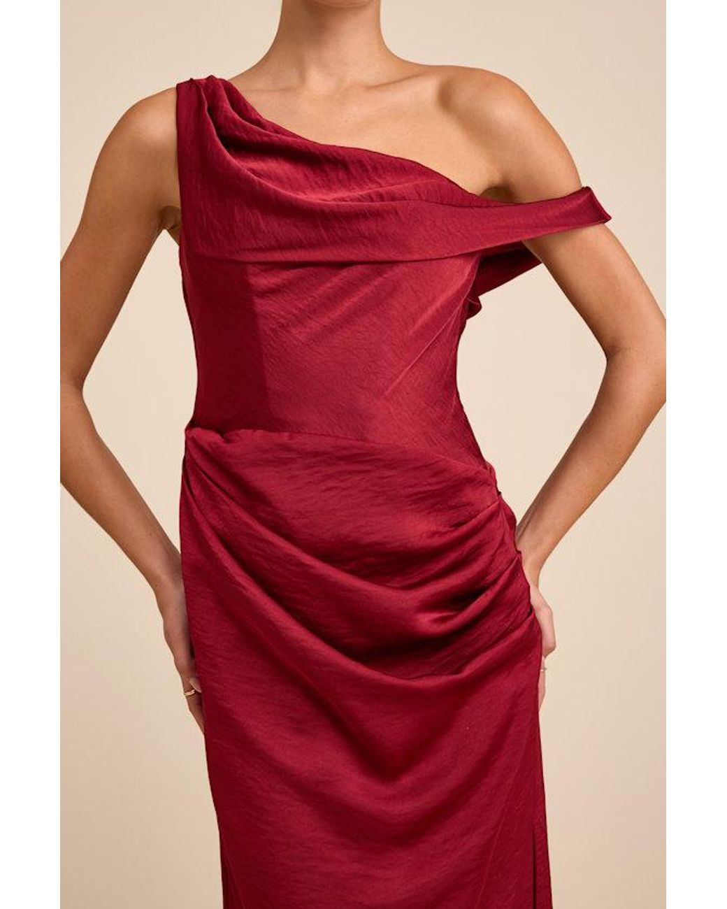 Lulus Red Aviana Satin Asymmetrical Maxi Dress
