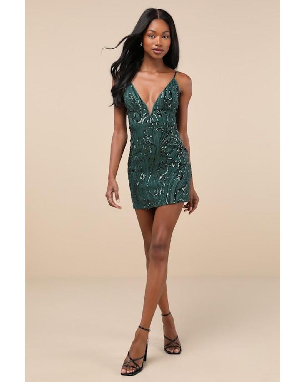 Lulus Green Sparkling Excellence Emerald Sequin Backless Bodycon Mini Dress