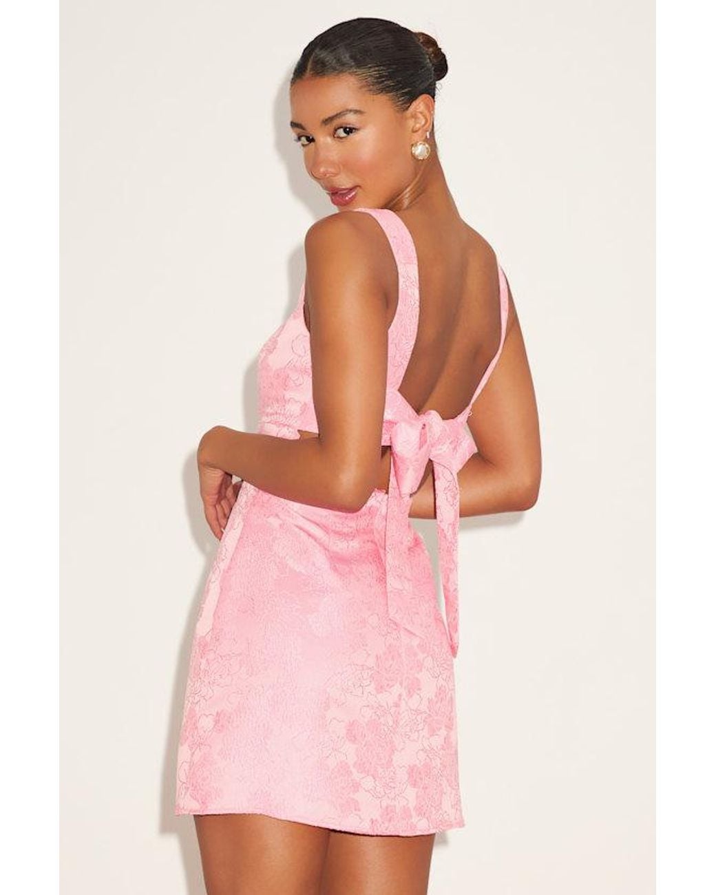Lulus Pink Perfectly Flirtatious Floral Jacquard Tie-Back Mini Dress