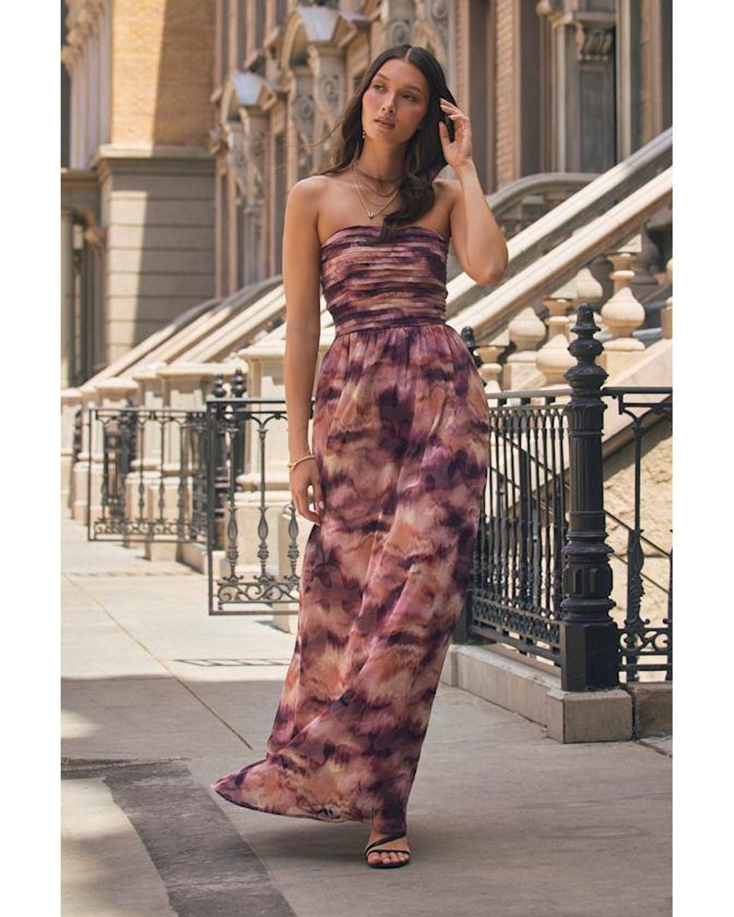Lulus Red Mykala Abstract Pleated Strapless Maxi Dress