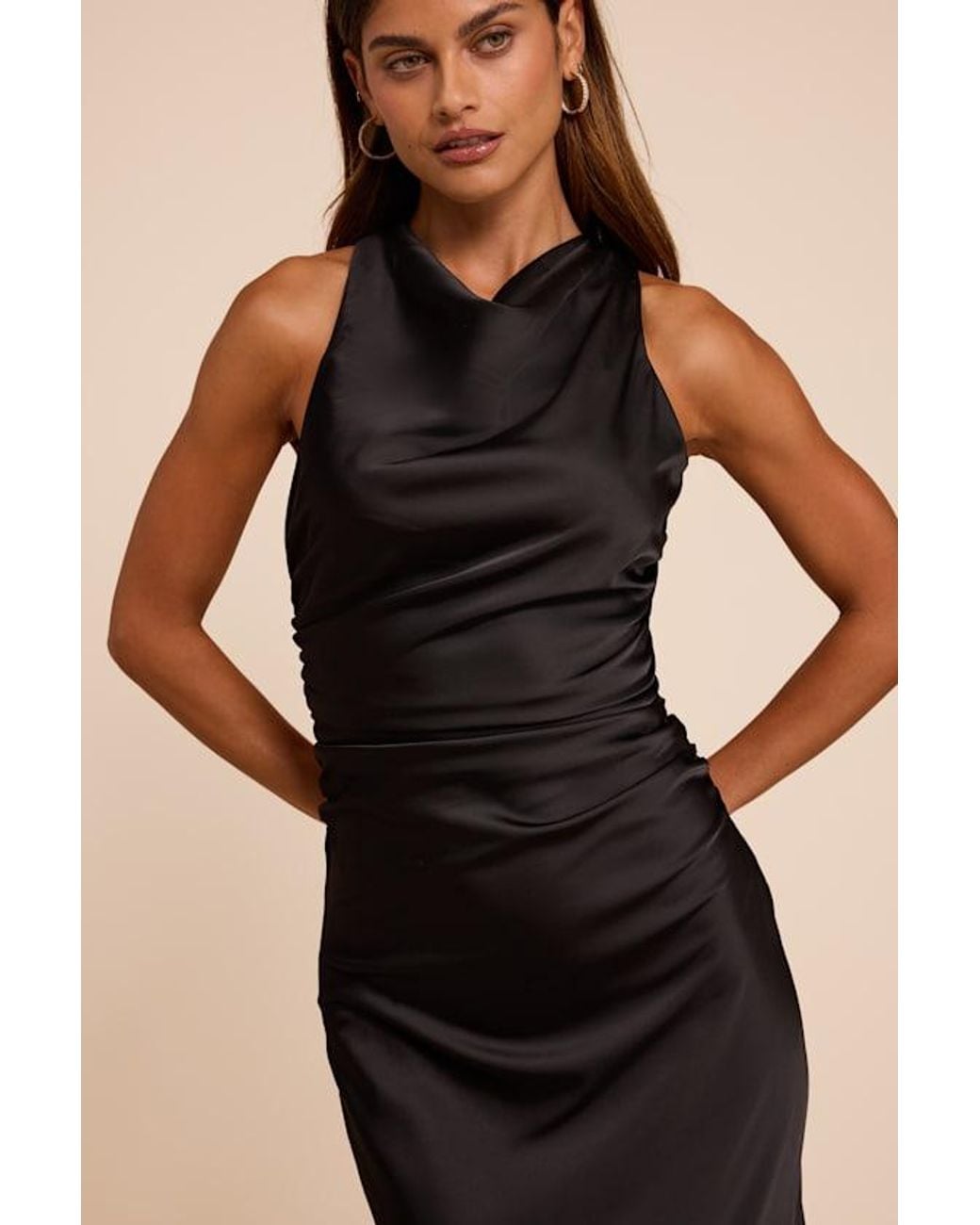 Lulus Black Effortlessly Sensational Satin Backless Maxi Dress
