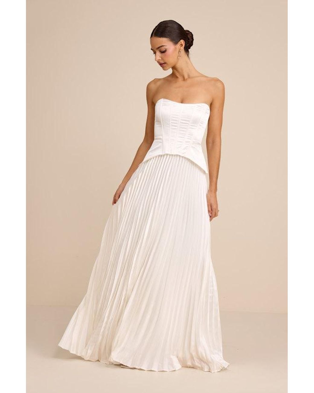 Lulus Natural Dovey Satin Pleated Maxi Dress