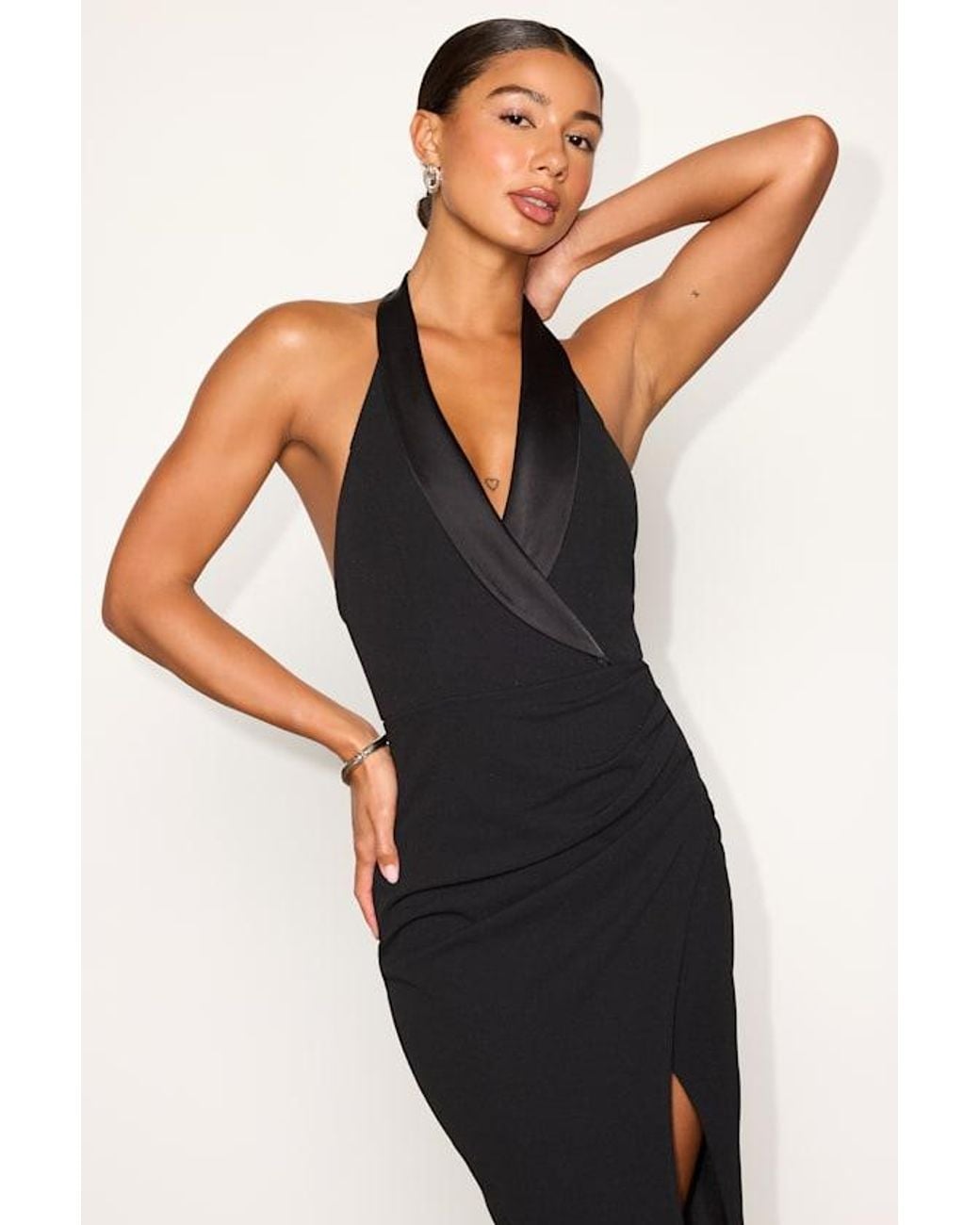 Lulus Black Annalise Ponte Knit Surplice Midi Dress