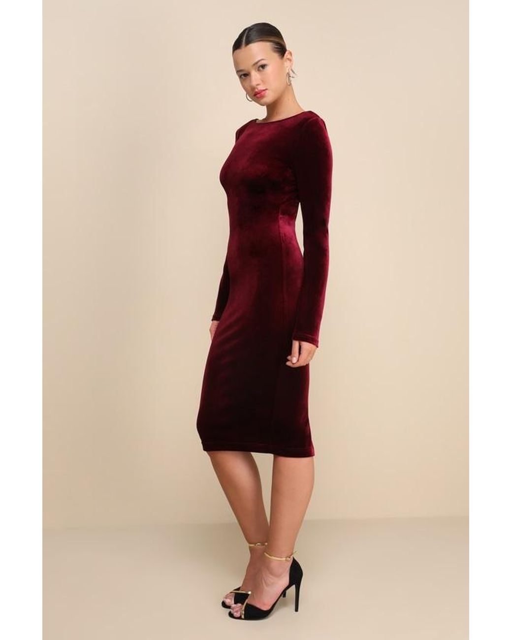 Lulus Black Va Va Voom Velvet Backless Long Sleeve Midi Dress