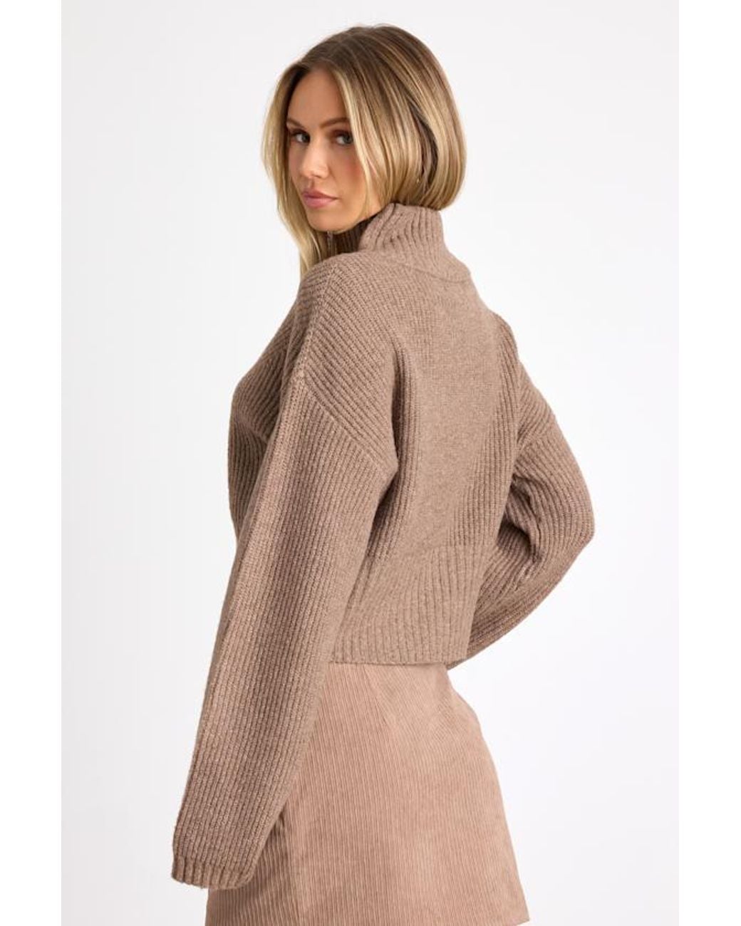 Lulus Brown Snuggly Days Cropped Mock Neck Sweater