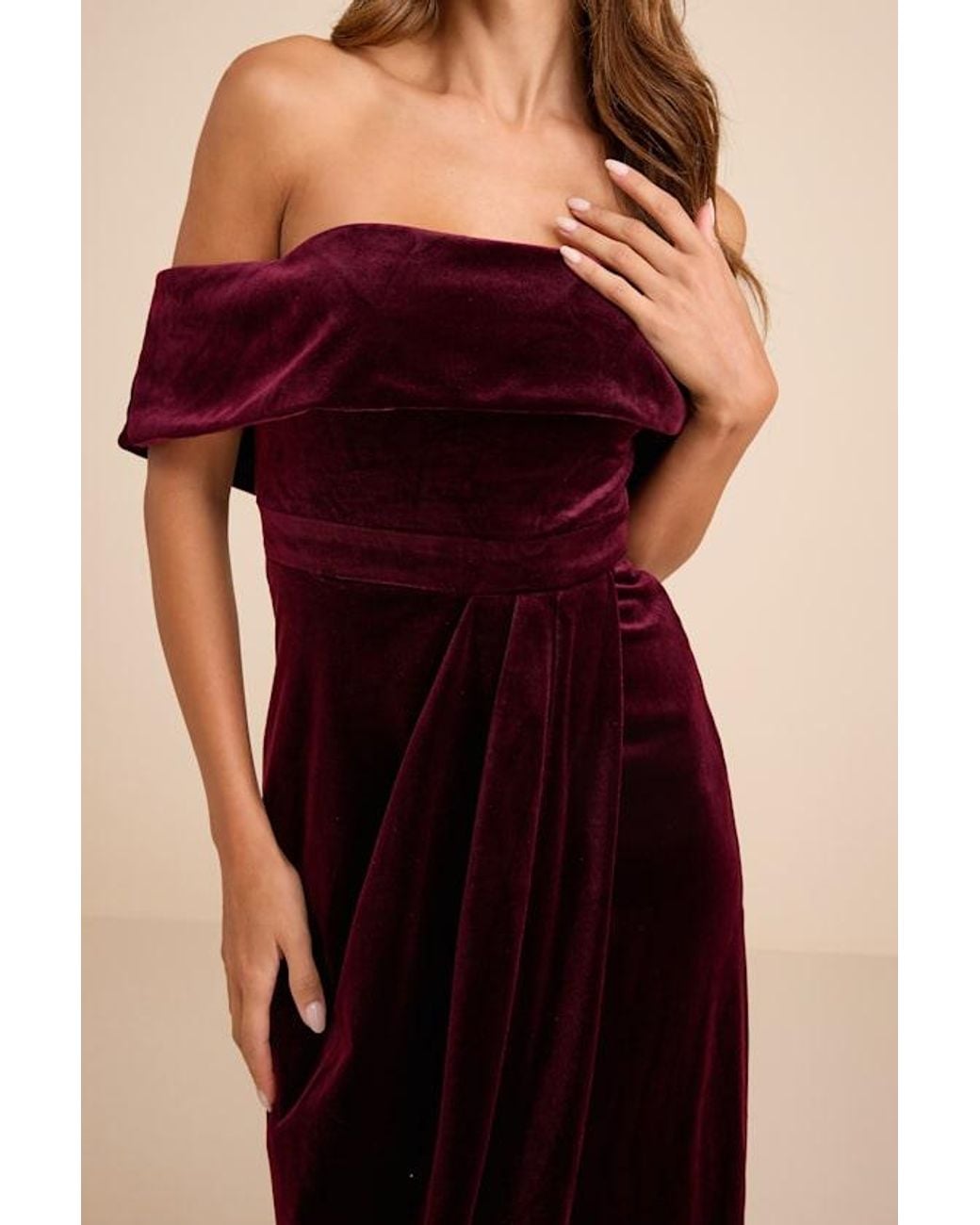 Lulus Red I'M Enchanted Velvet Off-The-Shoulder Maxi Dress
