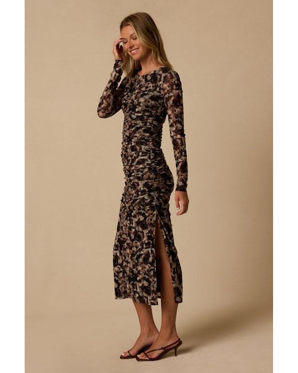 Lulus Natural Mal Multi Print Long Sleeve Midi Dress