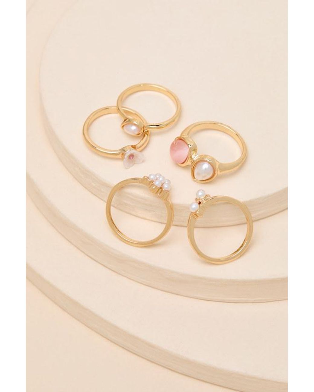 Lulus Red Isadora Pearl Five-Piece Ring Set