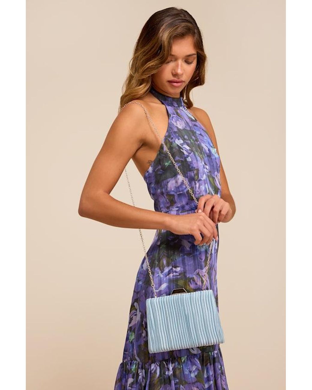 Lulus Blue Ezra Pleated Crossbody Clutch