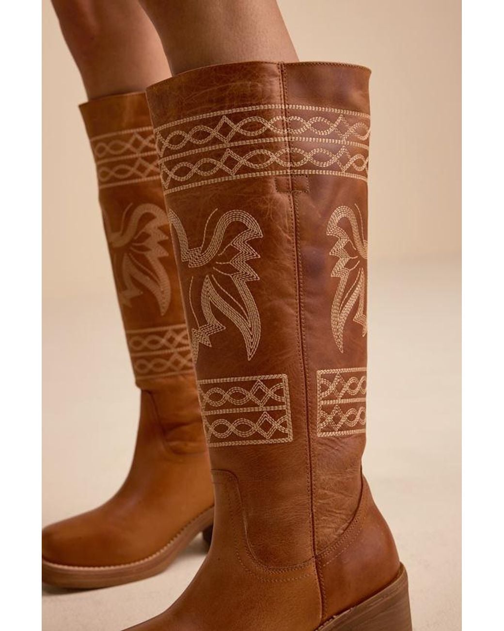 Dingo Brown Avalon Leather Embroidered Knee-High Boots