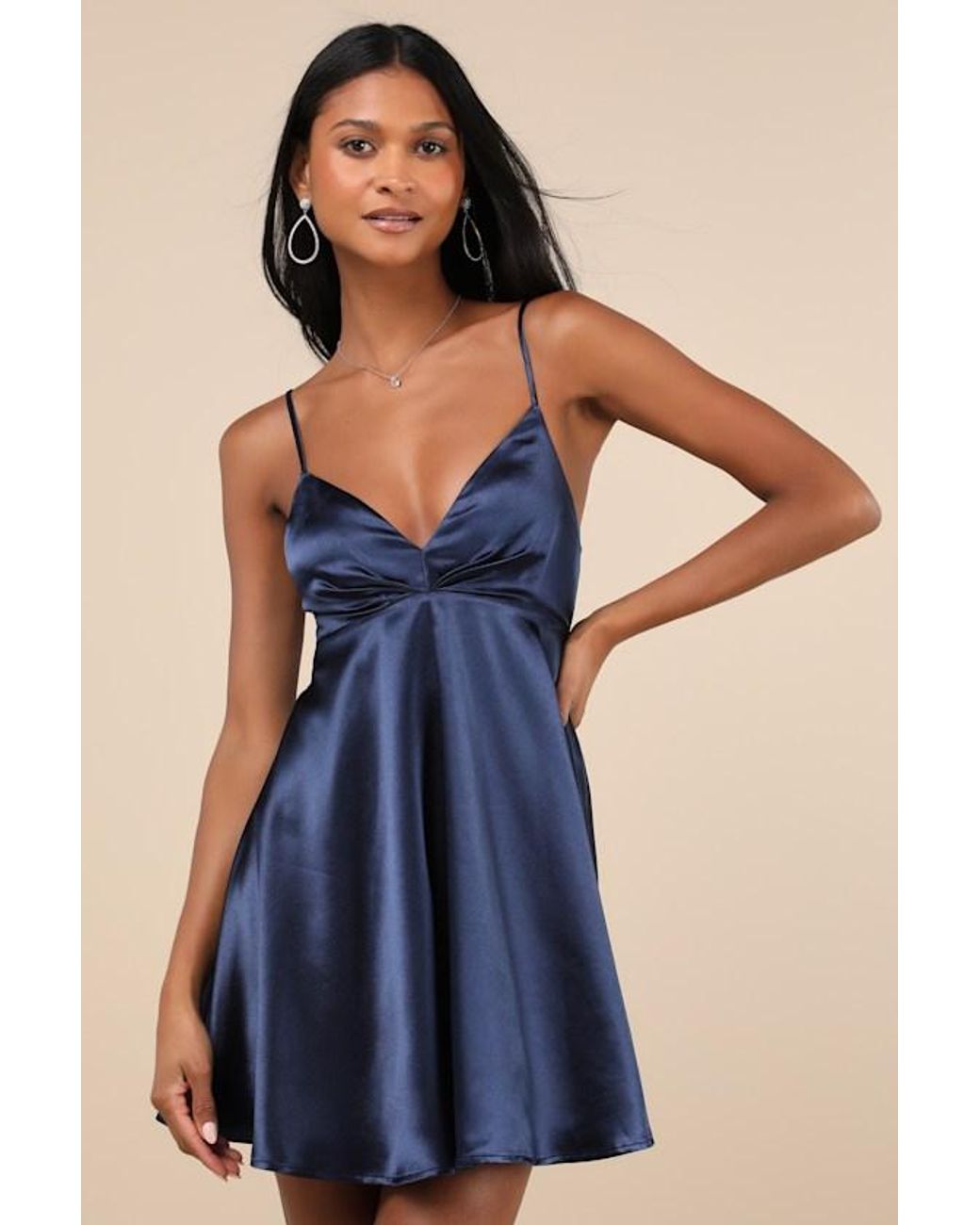 Lulus Happily Yours Satin Skater Mini Dress in Blue | Lyst UK