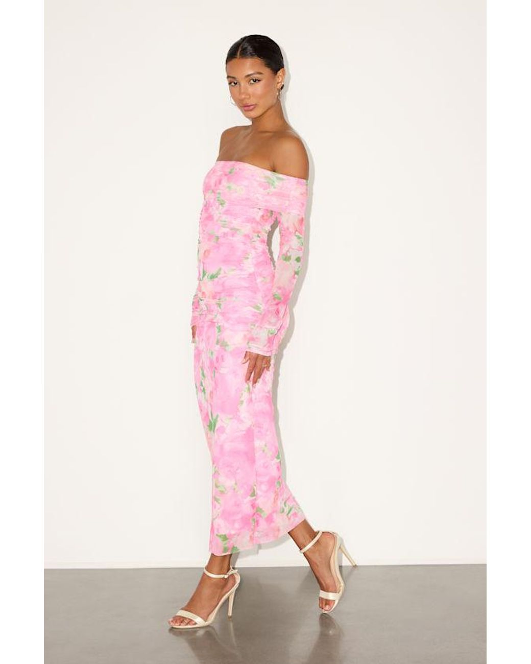 Lulus Pink Amorette Floral Mesh Off-The-Shoulder Maxi Dress