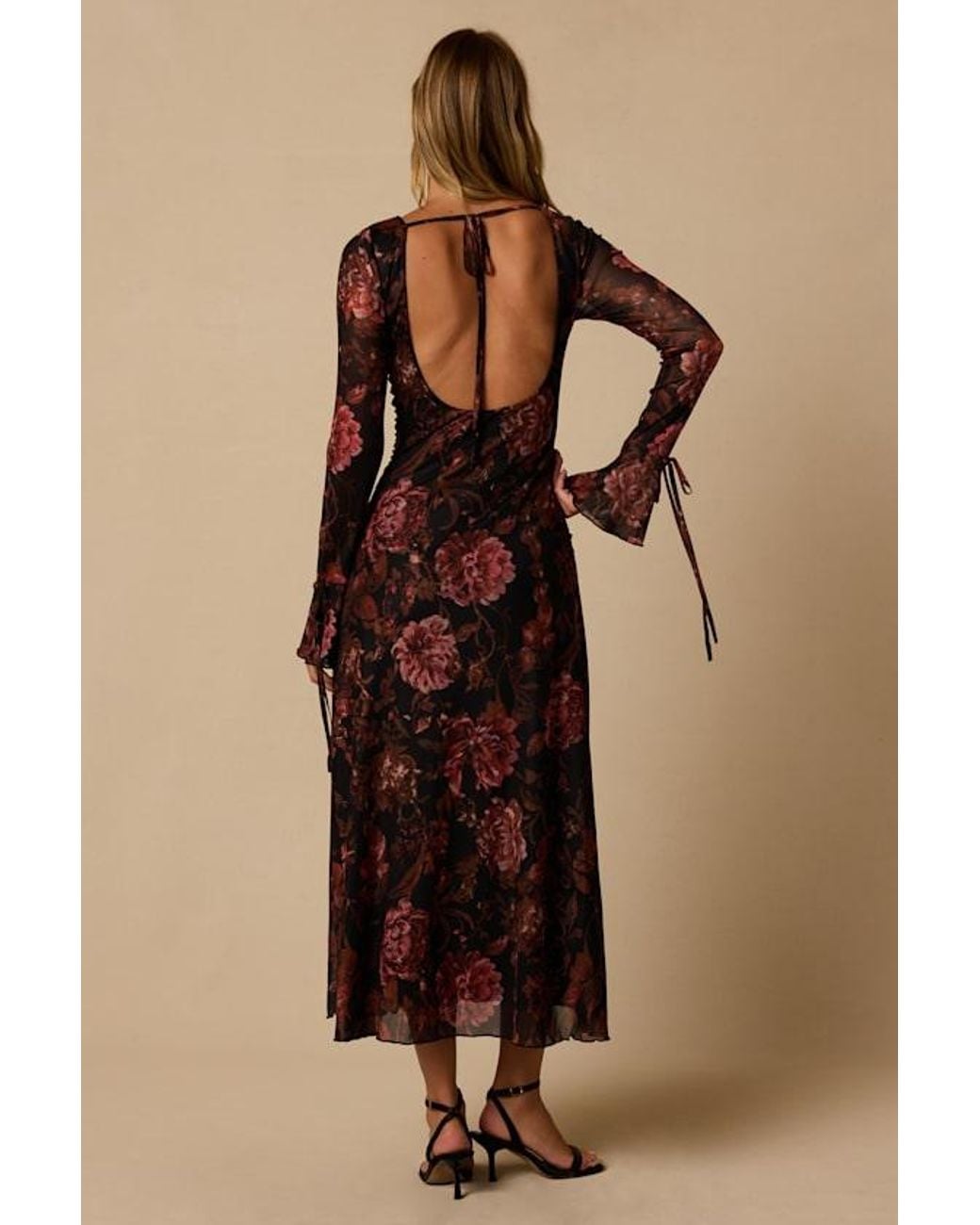 Lulus Natural Gabriela Floral Long Sleeve Midi Dress