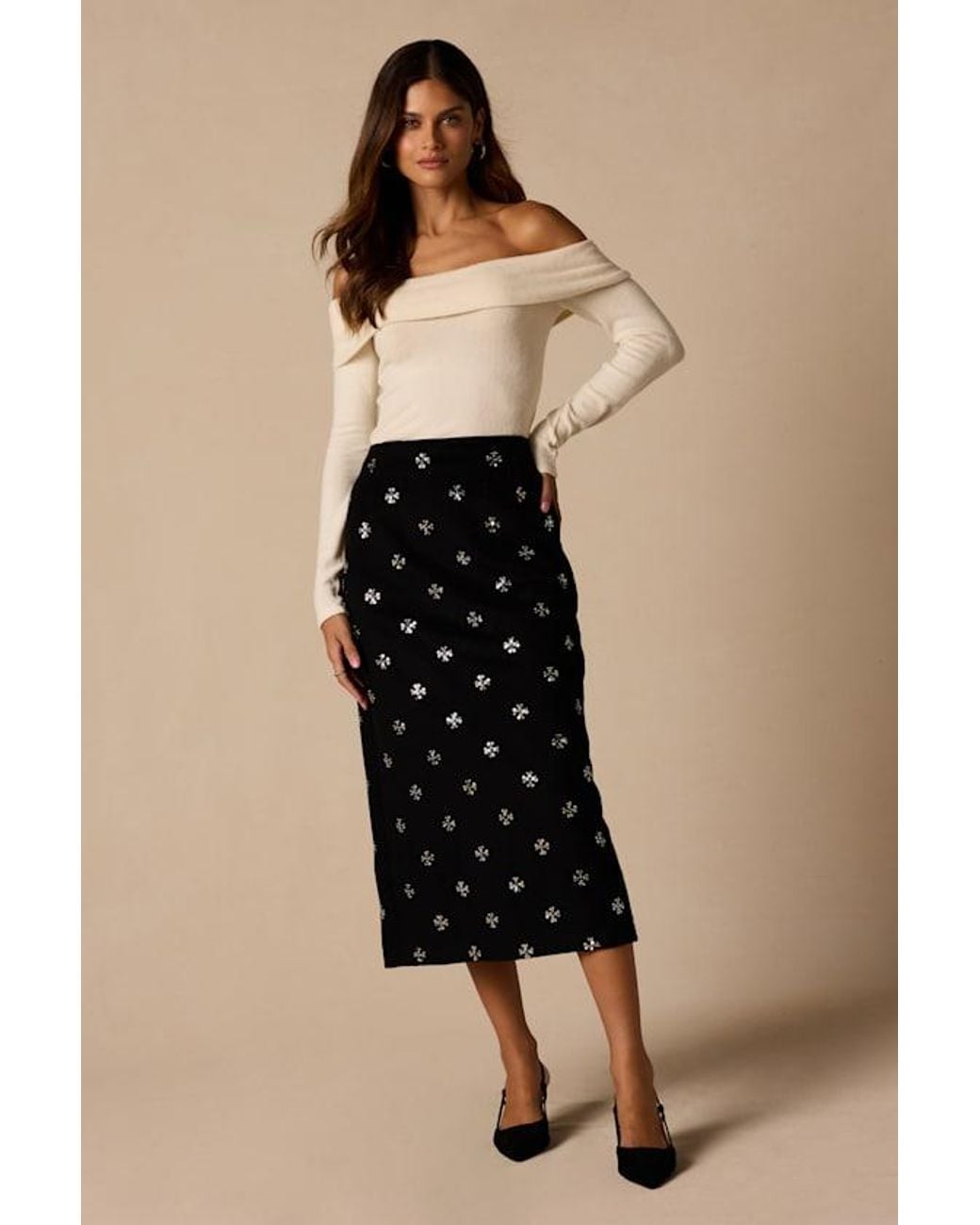 Lulus Natural Celestial Sequin Midi Skirt