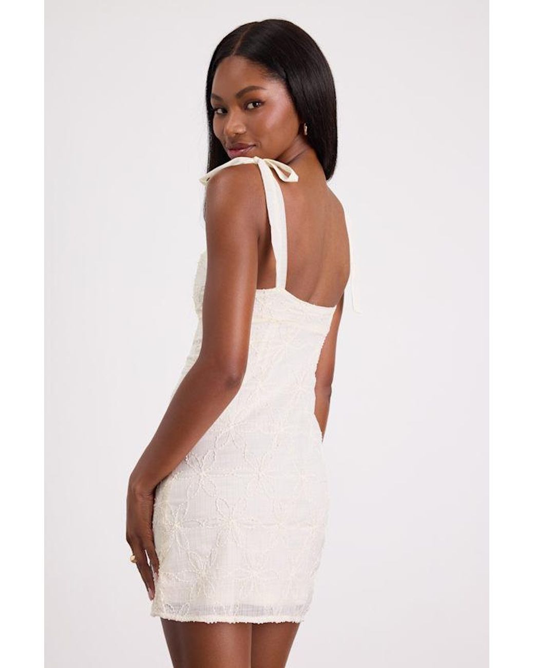 Lulus Natural Mizuki Cream Embroidered Tie-Strap Mini Dress