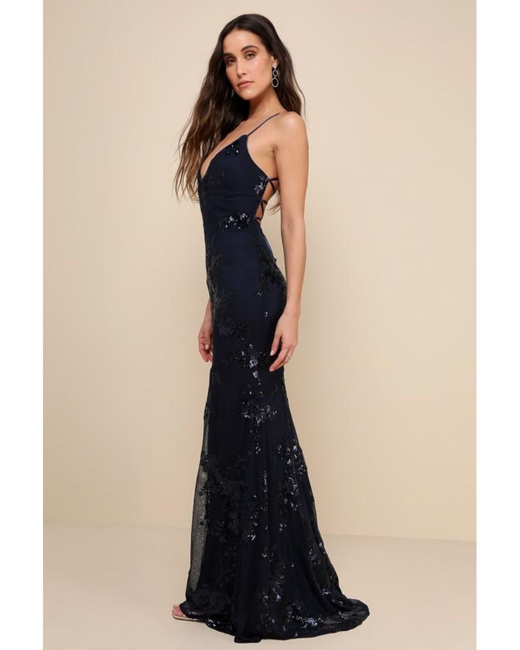 Lulus Blue Valhalla Sequin Lace-Up Maxi Dress