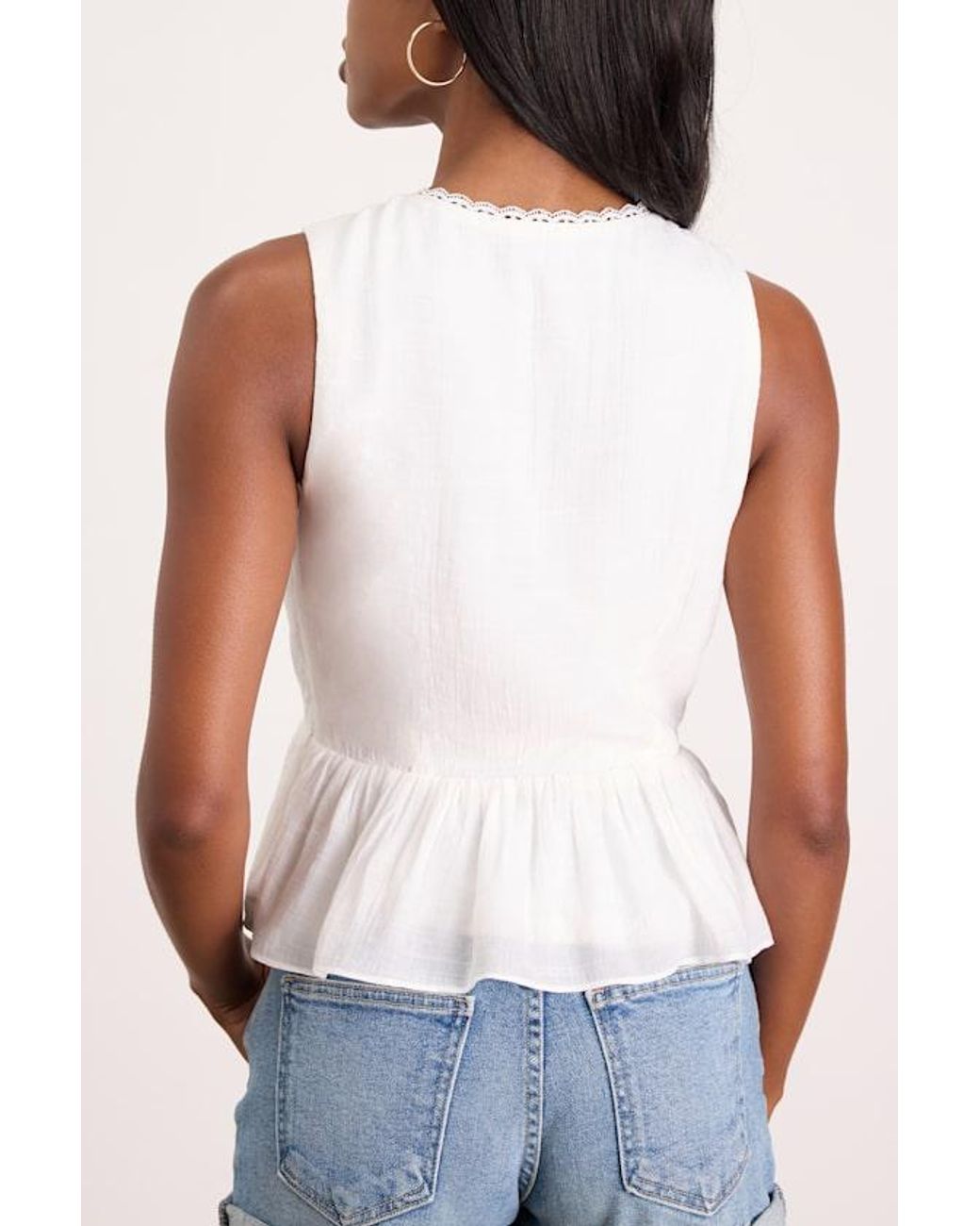 Lulus White Admirable Cutie Tie-Front Ruffled Sleeveless Top