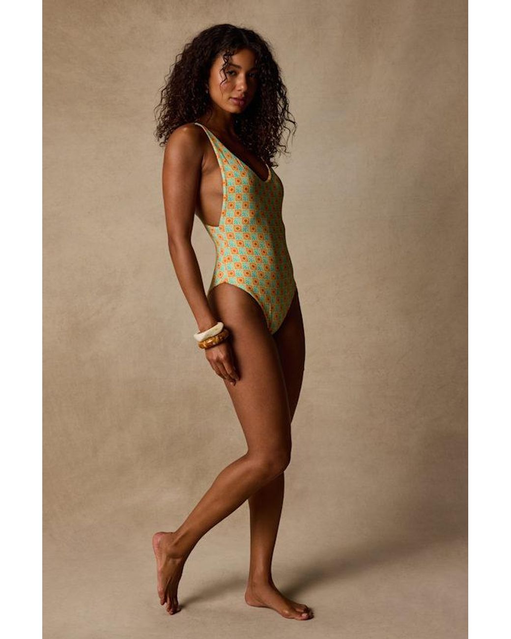 Lulus Brown Myrna And Checkered One-Piece Swimsuit