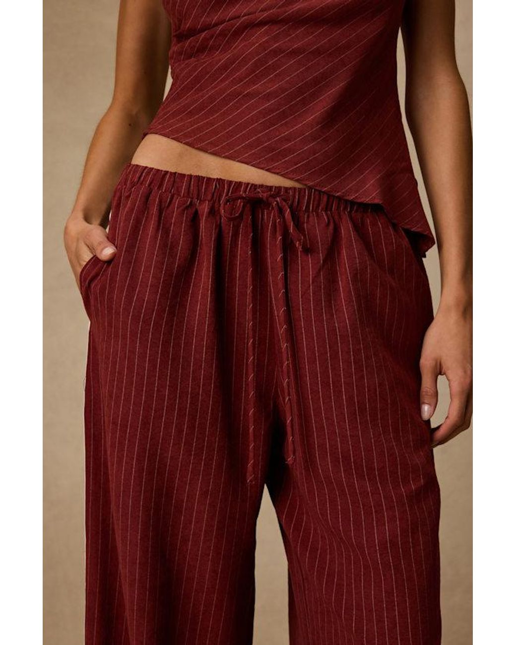 Lulus Brown Ives Pinstriped Drawstring Pants