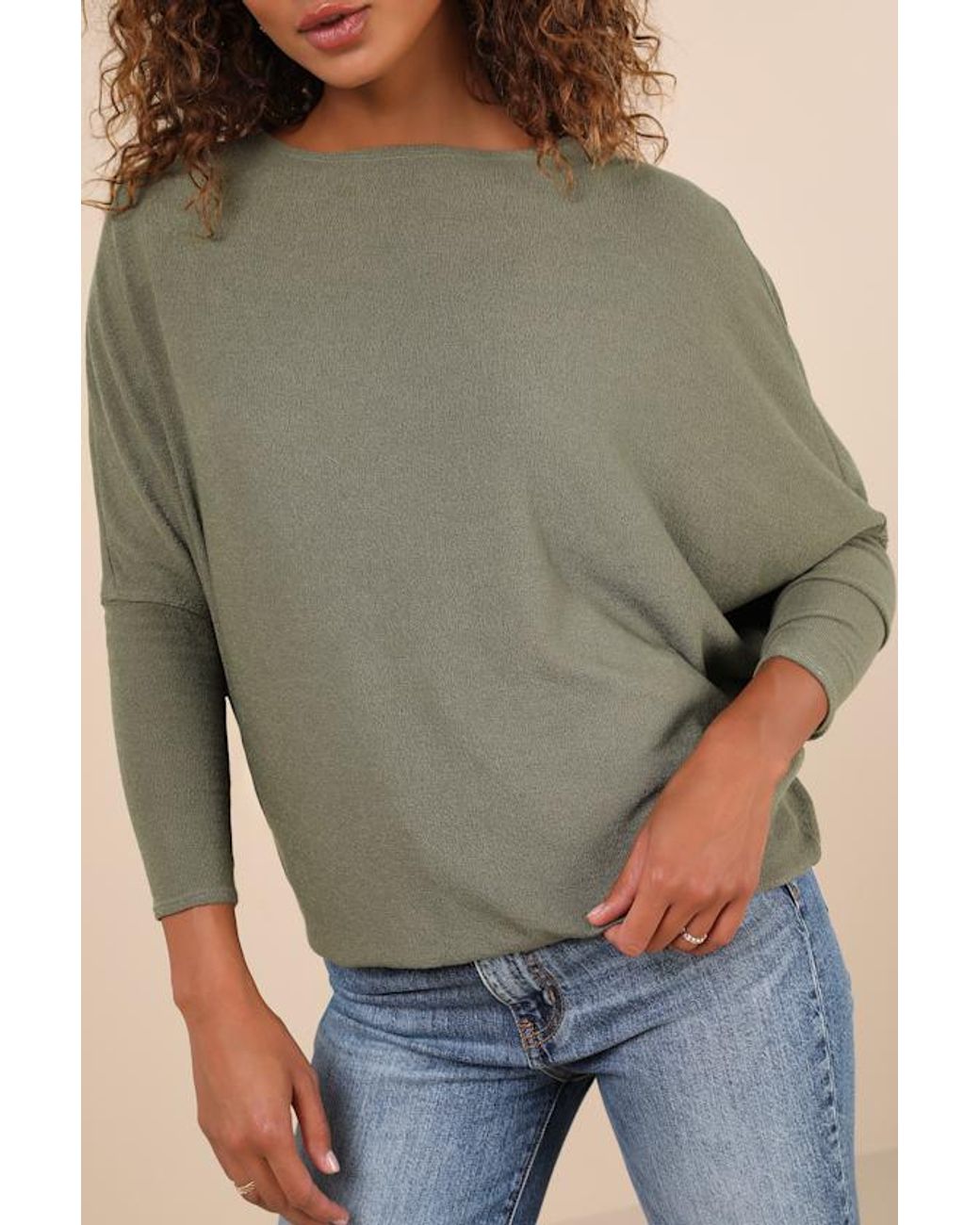 Lulus Basics Green Verla Dolman Sleeve Sweater Top