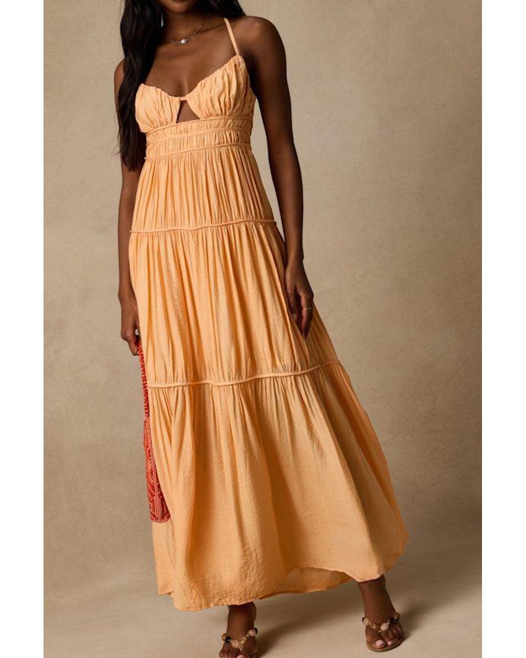 Lulus Brown Devaney Light Tie-Back Maxi Dress