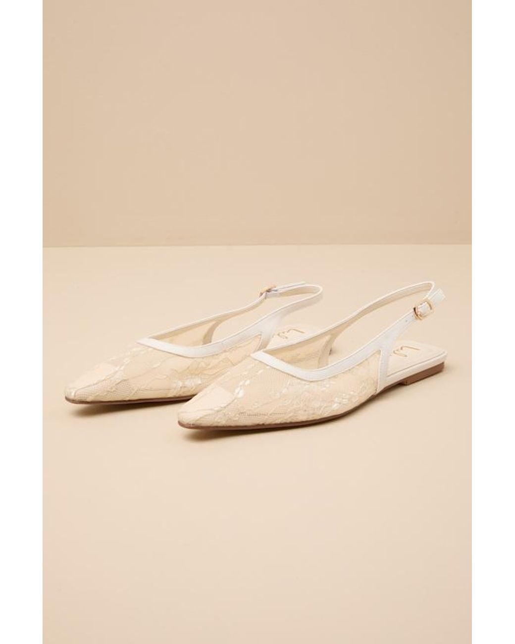 Lulus Natural Cepheus Cream Mesh Embroidered Slingback Flats