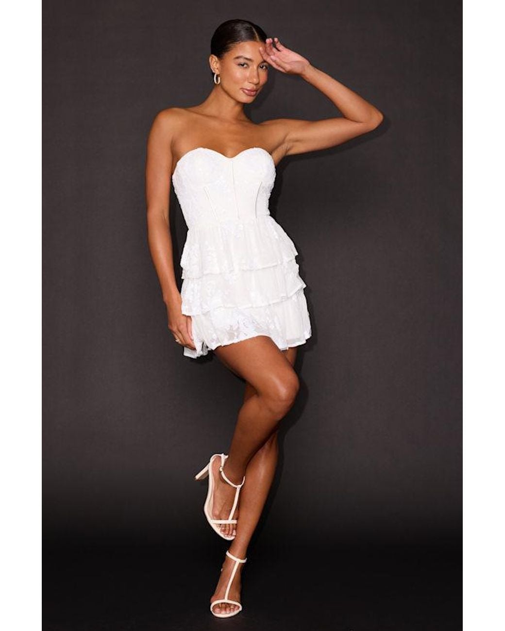 Lulus Black Definite Glamour Mesh Sequin Bustier Tiered Mini Dress