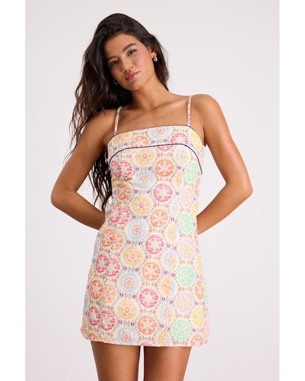 Lulus Pink Canella Embroidered Tie-Back Mini Dress
