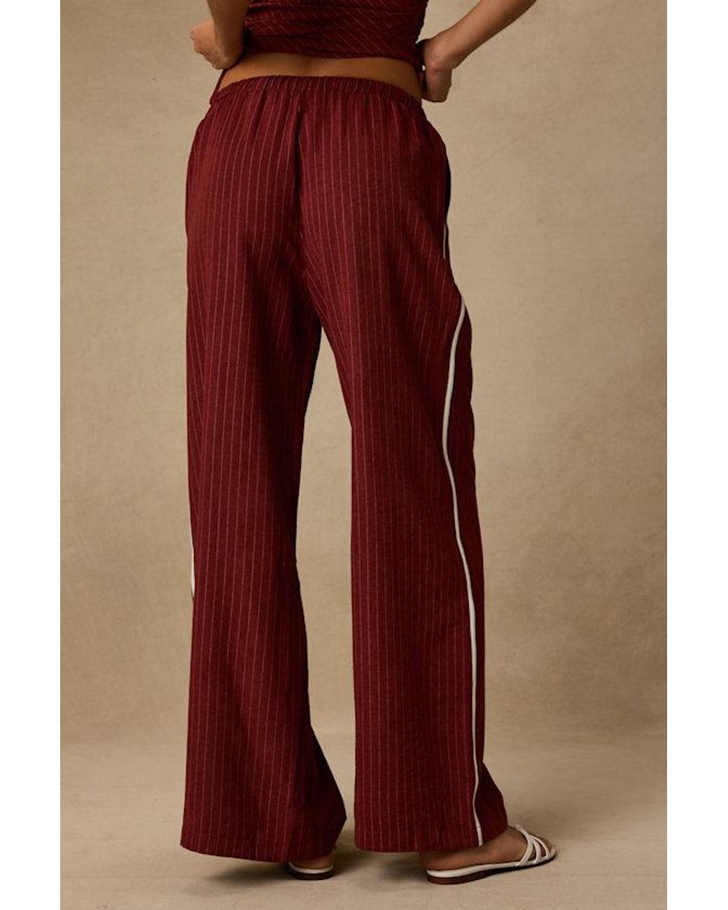 Lulus Brown Ives Pinstriped Drawstring Pants